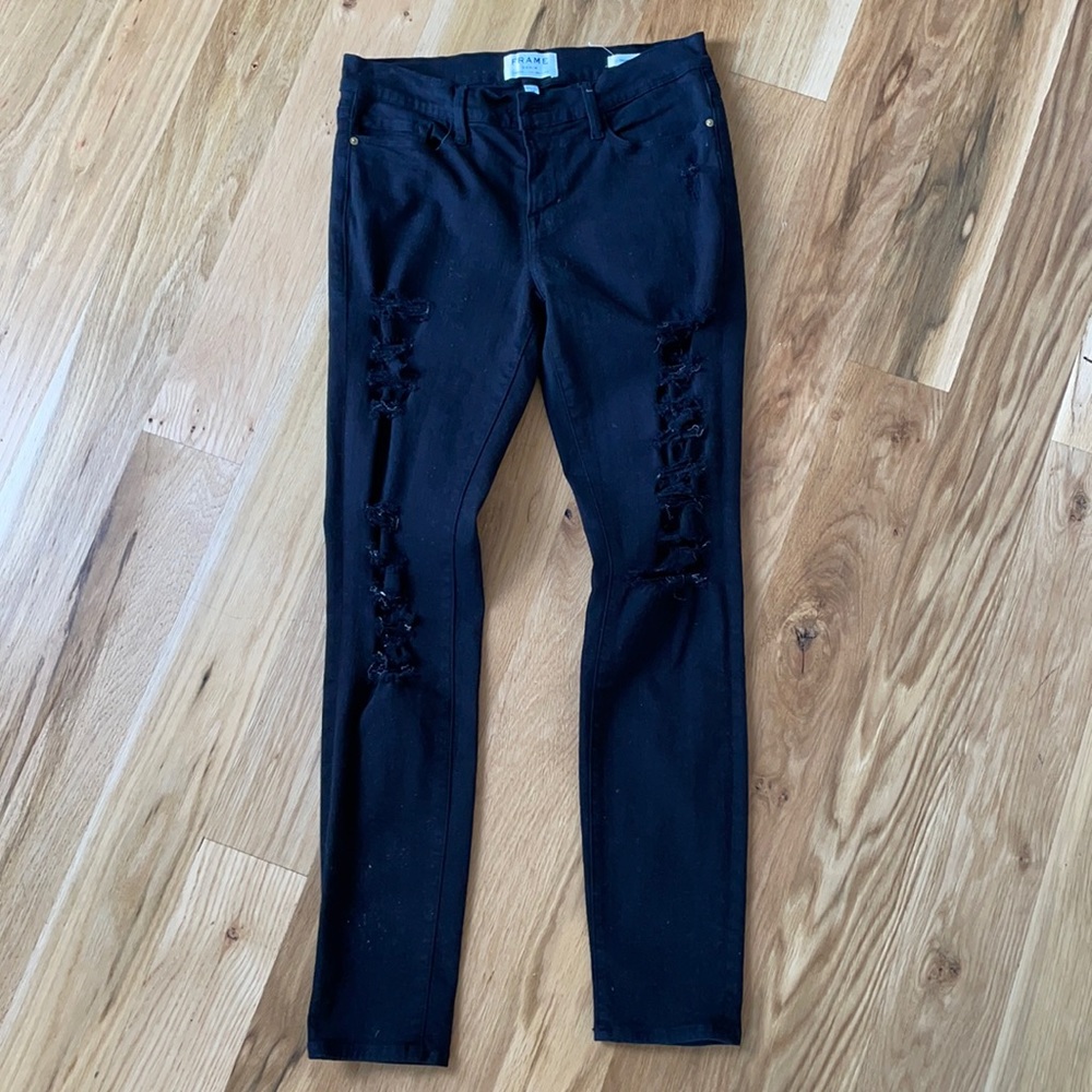 Frame black skinny jeans with rips